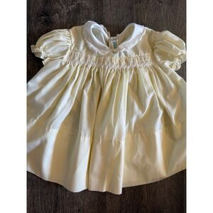 Vintage Feltman Brothers Baby Dress Yellow Smocked Hand Embroidered Lace 6m?